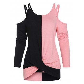 Colorblock T Shirt Dual Strap Cold Shoulder T Shirt Crossover Casual Tee, Light pink
Colorblock T Shirt Dual Strap Cold Shoulder T Shirt Crossover Casual Tee, Light pink