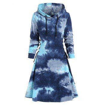 Tie Dye Print Hooded Dress Lace Up Mini Dress Long Sleeve Casual A Line Dress, Deep blue
Tie Dye Print Hooded Dress Lace Up Mini Dress Long Sleeve Casual A Line Dress, Deep blue