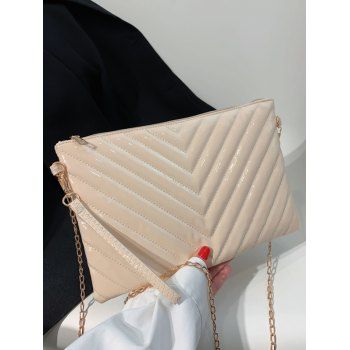 V Topstitching Solid Color Zipper Chain Crossbody Bag, Light coffee 
V Topstitching Solid Color Zipper Chain Crossbody Bag, Light coffee