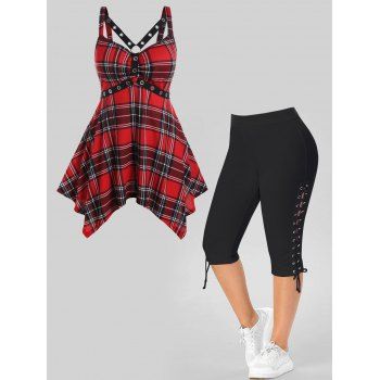 Plus Size Plaid Print Grommet Handkerchief Tank Top And Lace Up Capri Leggings Casual Outfit, Multicolor
Plus Size Plaid Print Grommet Handkerchief Tank Top And Lace Up Capri Leggings Casual Outfit, Multicolor