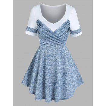 Casual T Shirt Colorblock Space Dye T Shirt Crisscross Ruched High Waist Summer Tee, Light blue
Casual T Shirt Colorblock Space Dye T Shirt Crisscross Ruched High Waist Summer Tee, Light blue
