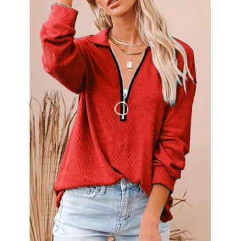 Drop Shoulder Sweatshirt O Ring Half Zipper Turndown Collar Long Sleeve Sweatshirt, Red
Drop Shoulder Sweatshirt O Ring Half Zipper Turndown Collar Long Sleeve Sweatshirt, Red
