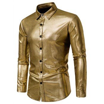 Punk Shirt Metallic Shirt Glitter Turn Down Collar Long Sleeve Button Up Shirt, Golden
Punk Shirt Metallic Shirt Glitter Turn Down Collar Long Sleeve Button Up Shirt, Golden