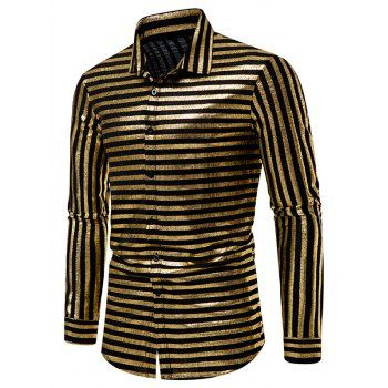 Glitter Striped Print Shirt Long Sleeve Shirt Turn Down Collar Button Up Shirt, Golden
Glitter Striped Print Shirt Long Sleeve Shirt Turn Down Collar Button Up Shirt, Golden