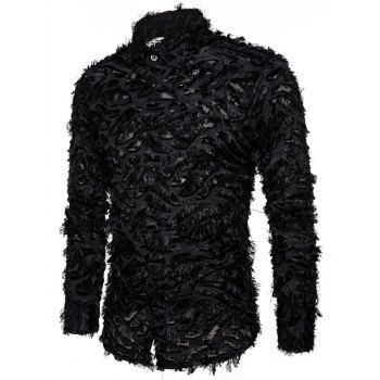 Halloween Shirt Faux Feather Shirt Mesh Panel Solid Color Button Up Gothic Shirt, Black
Halloween Shirt Faux Feather Shirt Mesh Panel Solid Color Button Up Gothic Shirt, Black