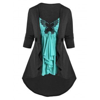 Colorblock Asymmetric Faux Twinset T Shirt Butterfly Lace Applique Frilled Long Sleeve Twofer Tee, Dark gray
Colorblock Asymmetric Faux Twinset T Shirt Butterfly Lace Applique Frilled Long Sleeve Twofer Tee, Dark gray