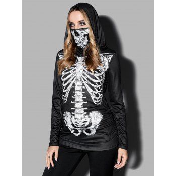 Skeleton 3D Print Crossover Hooded T Shirt Side Ruched Face Mask Hooded Tee, Black
Skeleton 3D Print Crossover Hooded T Shirt Side Ruched Face Mask Hooded Tee, Black