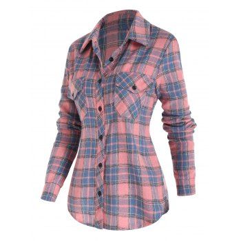 Plaid Print Shirt Double Pockets Curved Hem Rolled Up Sleeve Button Up Shirt, Light pink
Plaid Print Shirt Double Pockets Curved Hem Rolled Up Sleeve Button Up Shirt, Light pink