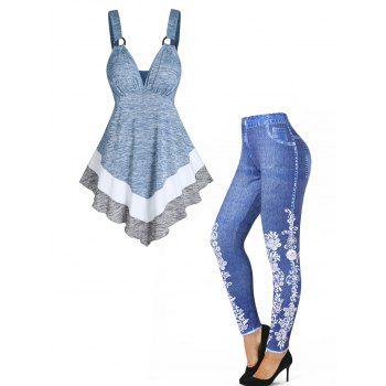 Space Sye Print Colorblock O Ring Plunge Tank Top And Flower Faux Jeans 3D Print Skinny Jeggings Outfit, Blue
Space Sye Print Colorblock O Ring Plunge Tank Top And Flower Faux Jeans 3D Print Skinny Jeggings Outfit, Blue