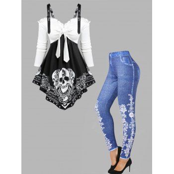 Skull Print Cold Shoulder Faux Twinset T-shirt And Flower Denim 3D Print Skinny Jeggings Outfit, Multicolor
Skull Print Cold Shoulder Faux Twinset T-shirt And Flower Denim 3D Print Skinny Jeggings Outfit, Multicolor