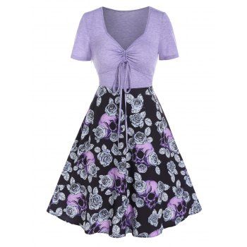 Gothic Dress Rose Skull Print Dress Cinched Tied Empire Waist A Line Mini Dress, Light purple
Gothic Dress Rose Skull Print Dress Cinched Tied Empire Waist A Line Mini Dress, Light purple