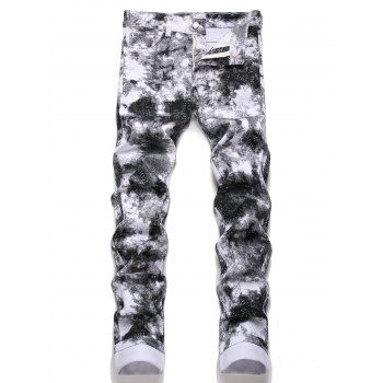 Tie Dye Jeans Ink Painting Pockets Zipper Fly Pockets Letter Print Casual Denim Pants, Black
Tie Dye Jeans Ink Painting Pockets Zipper Fly Pockets Letter Print Casual Denim Pants, Black