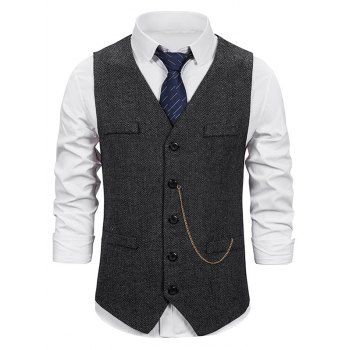 Tweed Print Waistcoat Single Breasted Mock Pocket Chain Embellishment Suit Vest, Black
Tweed Print Waistcoat Single Breasted Mock Pocket Chain Embellishment Suit Vest, Black