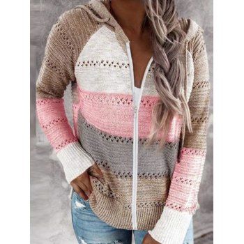 Zip Up Hooded Top Contrast Colorblock Hollow Out Textured Long Sleeve Top, Multicolor
Zip Up Hooded Top Contrast Colorblock Hollow Out Textured Long Sleeve Top, Multicolor