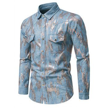 Sparkly Sequins Denim Shirt Pocket Patches Snap Button Long Sleeve Jean Shirt, Light blue
Sparkly Sequins Denim Shirt Pocket Patches Snap Button Long Sleeve Jean Shirt, Light blue