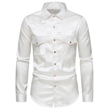 Stripe Long Sleeve Shirt Snap Button Pocket Patches Turn Down Collar Casual Shirt, White
Stripe Long Sleeve Shirt Snap Button Pocket Patches Turn Down Collar Casual Shirt, White