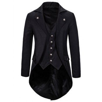Faux Twinset Tailcoat Suit Solid Color Padded Shoulder Mock Pocket Casual Suit, Black
Faux Twinset Tailcoat Suit Solid Color Padded Shoulder Mock Pocket Casual Suit, Black