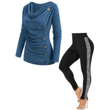 Heather Mock Button Draped T Shirt And Space Dye Insert Grommet Leggings Casual Outfit, Multicolor
Heather Mock Button Draped T Shirt And Space Dye Insert Grommet Leggings Casual Outfit, Multicolor