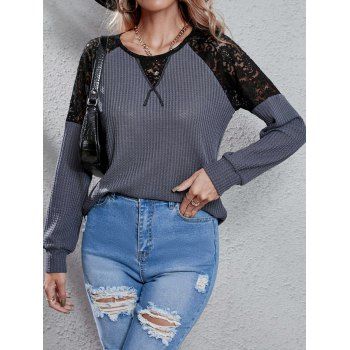 Sheer Flower Lace Panel Knit Top Drop Shoulder Topstitching Long Sleeve Knitted Top, Dark gray
Sheer Flower Lace Panel Knit Top Drop Shoulder Topstitching Long Sleeve Knitted Top, Dark gray