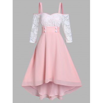 Chiffon Dress Flower Lace Insert Cold Shoulder Dress Faux Pearl A Line Dress, Light pink
Chiffon Dress Flower Lace Insert Cold Shoulder Dress Faux Pearl A Line Dress, Light pink