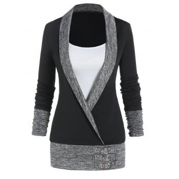Colorblock Faux Twinset T Shirt Space Dye Knitted Combo T-shirt Long Sleeve Casual Tee, Black
Colorblock Faux Twinset T Shirt Space Dye Knitted Combo T-shirt Long Sleeve Casual Tee, Black