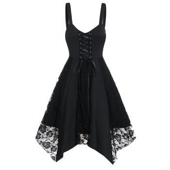 Gothic Dress Rose Lace Panel Lace Up High Waisted Dress Handkerchief Hem Midi Dress, Black
Gothic Dress Rose Lace Panel Lace Up High Waisted Dress Handkerchief Hem Midi Dress, Black