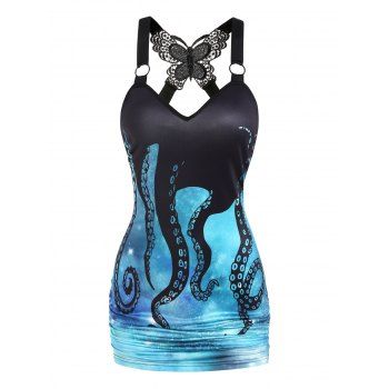 Galaxy Octopus Print Tank Top Butterfly Insert O Ring Strap Tank Top Ruched Long Tank Top, Black
Galaxy Octopus Print Tank Top Butterfly Insert O Ring Strap Tank Top Ruched Long Tank Top, Black