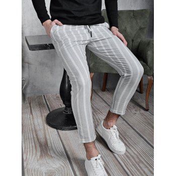 Striped Print Pants Pockets Zipper Fly Drawstring Straight Casual Long Pants, Light gray
Striped Print Pants Pockets Zipper Fly Drawstring Straight Casual Long Pants, Light gray