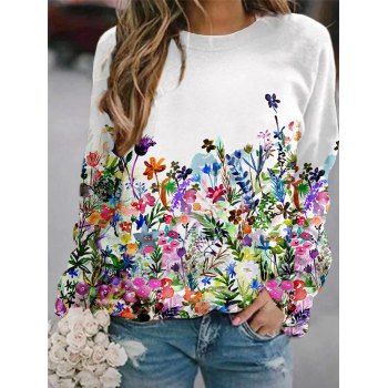 Leaf Flower Print Sweatshirt Long Sleeve Sweatshirt Round Neck Casual Sweatshirt, White
Leaf Flower Print Sweatshirt Long Sleeve Sweatshirt Round Neck Casual Sweatshirt, White