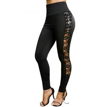Skinny Leggings Lace Up Grommet Floral Lace High Elastic Waist Casual Leggings, Black
Skinny Leggings Lace Up Grommet Floral Lace High Elastic Waist Casual Leggings, Black