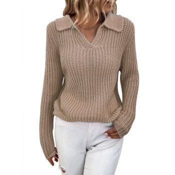 Textured Solid Color Sweater Turn Down Collar V Notch Long Sleeve Sweater, Light coffee
Textured Solid Color Sweater Turn Down Collar V Notch Long Sleeve Sweater, Light coffee