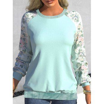 Contrast Colorblock Sweatshirt Flower Pattern Round Neck Long Sleeve Sweatshirt, Light green
Contrast Colorblock Sweatshirt Flower Pattern Round Neck Long Sleeve Sweatshirt, Light green