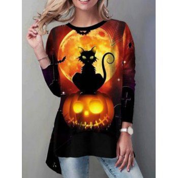 Black Cat Pumpkin Moon Night Print Halloween Tee Long Sleeve Asymmetric T-shirt, Multicolor a
Black Cat Pumpkin Moon Night Print Halloween Tee Long Sleeve Asymmetric T-shirt, Multicolor a