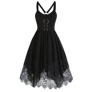 Lace Chiffon Dress O Rings Asymmetric Gothic Dress Backless High Waist Dress, Black
Lace Chiffon Dress O Rings Asymmetric Gothic Dress Backless High Waist Dress, Black