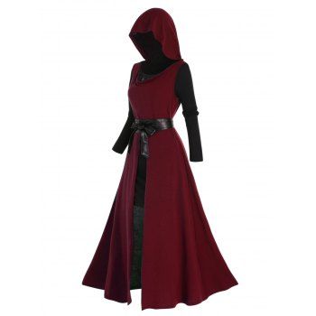 High Slit Longline Hooded Top And Flower Lace Insert Long Sleeve Mini Tee Dress Two Piece Set, Deep red
High Slit Longline Hooded Top And Flower Lace Insert Long Sleeve Mini Tee Dress Two Piece Set, Deep red