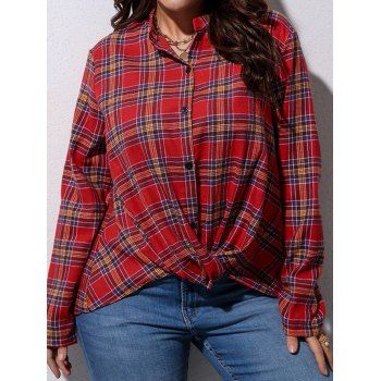 Plus Size Shirt Vintage Shirt Plaid Print Twisted Stand Collar Button Up Shirt, Red
Plus Size Shirt Vintage Shirt Plaid Print Twisted Stand Collar Button Up Shirt, Red