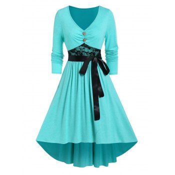 Colorblock Dress Rose Lace Panel Belted Long Sleeve Empire Waist A Line Midi Dress, Light green
Colorblock Dress Rose Lace Panel Belted Long Sleeve Empire Waist A Line Midi Dress, Light green