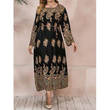 Plus Size Dress Vintage Dress Printed Belted Long Sleeve High Waisted A Line Maxi Dress, Black
Plus Size Dress Vintage Dress Printed Belted Long Sleeve High Waisted A Line Maxi Dress, Black