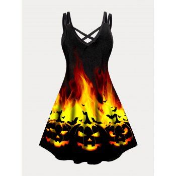 Plus Size Dress Halloween Fire Flame Pumpkin Print Mini Dress Dual Straps Crisscross Cami Dress, Orange
Plus Size Dress Halloween Fire Flame Pumpkin Print Mini Dress Dual Straps Crisscross Cami Dress, Orange