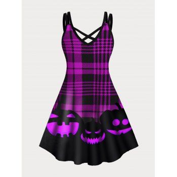 Halloween Pumpkin Plaid Print Plus Size Dress Crisscross Dual Straps Mini Dress, Purple
Halloween Pumpkin Plaid Print Plus Size Dress Crisscross Dual Straps Mini Dress, Purple