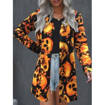 Gothic Top Skull Print Long Sleeve Open Front Longline Halloween Top, Dark orange
Gothic Top Skull Print Long Sleeve Open Front Longline Halloween Top, Dark orange