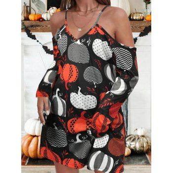 Halloween Dress Cold Shoulder Polka Dot Zig Zag Pumpkin Print Long Sleeve Shift Mini Dress, Deep red
Halloween Dress Cold Shoulder Polka Dot Zig Zag Pumpkin Print Long Sleeve Shift Mini Dress, Deep red