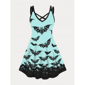 Plus Size Dress Allover Bat Print Gothic Dress Crisscross A Line Mini Dress, Light green
Plus Size Dress Allover Bat Print Gothic Dress Crisscross A Line Mini Dress, Light green