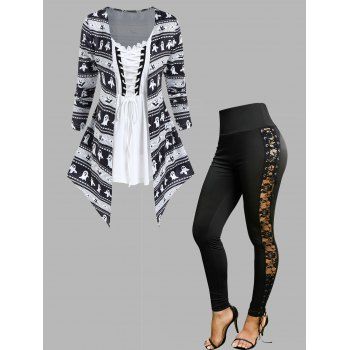 Halloween Ghost Witch Allover Print Asymmetric Faux Twinset Top And Lace Up Floral Sheer Lace Panel High Waist Leggings Outfit, Multicolor
Halloween Ghost Witch Allover Print Asymmetric Faux Twinset Top And Lace Up Floral Sheer Lace Panel High Waist Leggings Outfit, Multicolor