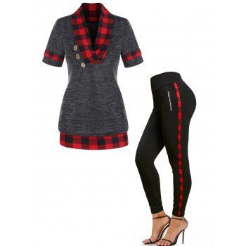 Plaid Pattern Space Dye Cowl Neck Mock Button T Shirt And Zipper Detail Pants Casual Outfit, Multicolor
Plaid Pattern Space Dye Cowl Neck Mock Button T Shirt And Zipper Detail Pants Casual Outfit, Multicolor