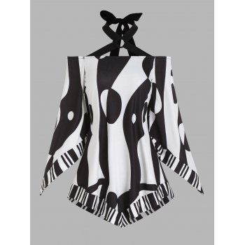 Striped Printed T Shirt Pointed Hem Cut Out Tied Back Off the Shoulder Tee, Black
Striped Printed T Shirt Pointed Hem Cut Out Tied Back Off the Shoulder Tee, Black