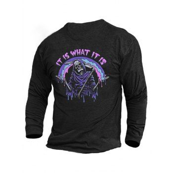 Halloween Grim Reaper Letter Print Graphic T-shirt Long Sleeve Round Neck Casual T-shirt, Black
Halloween Grim Reaper Letter Print Graphic T-shirt Long Sleeve Round Neck Casual T-shirt, Black