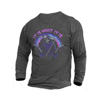 Halloween Grim Reaper Letter Print Graphic T-shirt Long Sleeve Round Neck Casual T-shirt, Gray
Halloween Grim Reaper Letter Print Graphic T-shirt Long Sleeve Round Neck Casual T-shirt, Gray