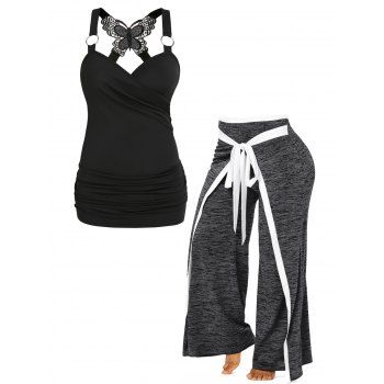 Plus Size Butterfly Lace Crossover O Ring Ruched Tank Top And Space Dye Bowknot Wide Leg Pants Casual Outfit, Multicolor
Plus Size Butterfly Lace Crossover O Ring Ruched Tank Top And Space Dye Bowknot Wide Leg Pants Casual Outfit, Multicolor