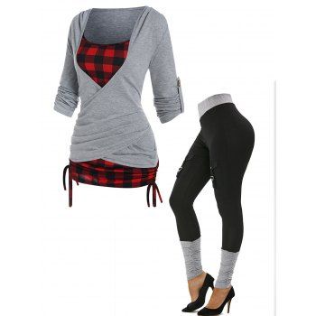 Plaid Print Crossover Cinched Tie Long Sleeve Faux Twinset T-shirt And Colorblock Buckled Pockets Stacked High Rise Leggings Outfit, Multicolor
Plaid Print Crossover Cinched Tie Long Sleeve Faux Twinset T-shirt And Colorblock Buckled Pockets Stacked High Rise Leggings Outfit, Multicolor